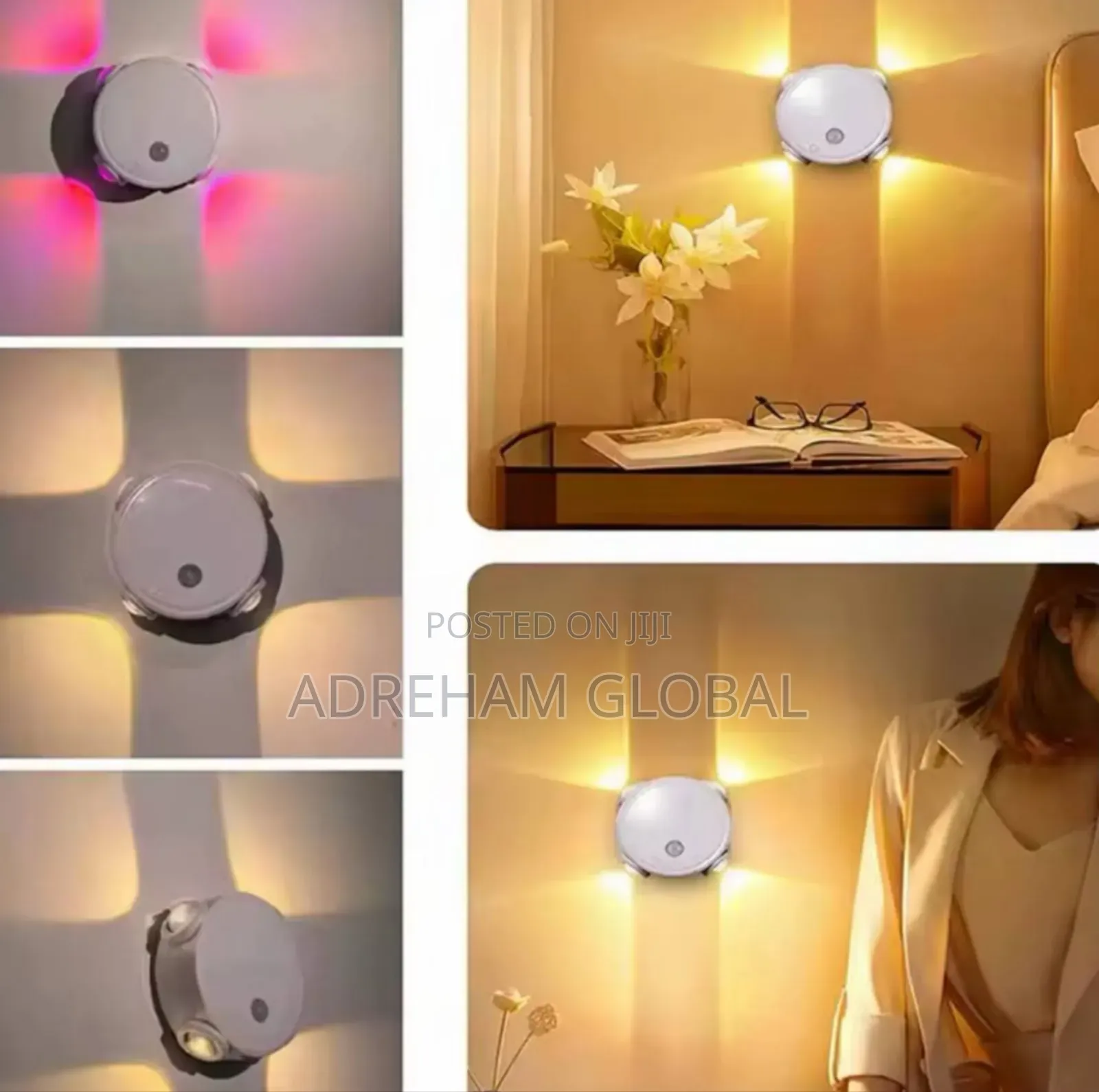 4-Head Cat Eye Smart Human Sensor Wall Light 3-Color Usb Charging