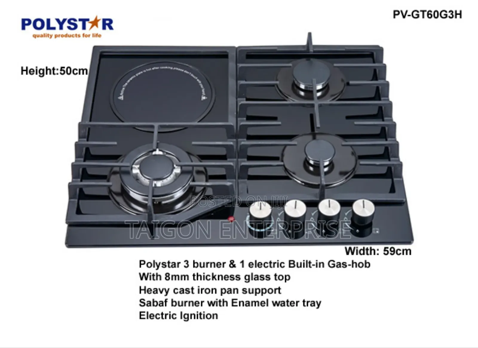 3 Gas Burners and 1 Electric Cooker in Built