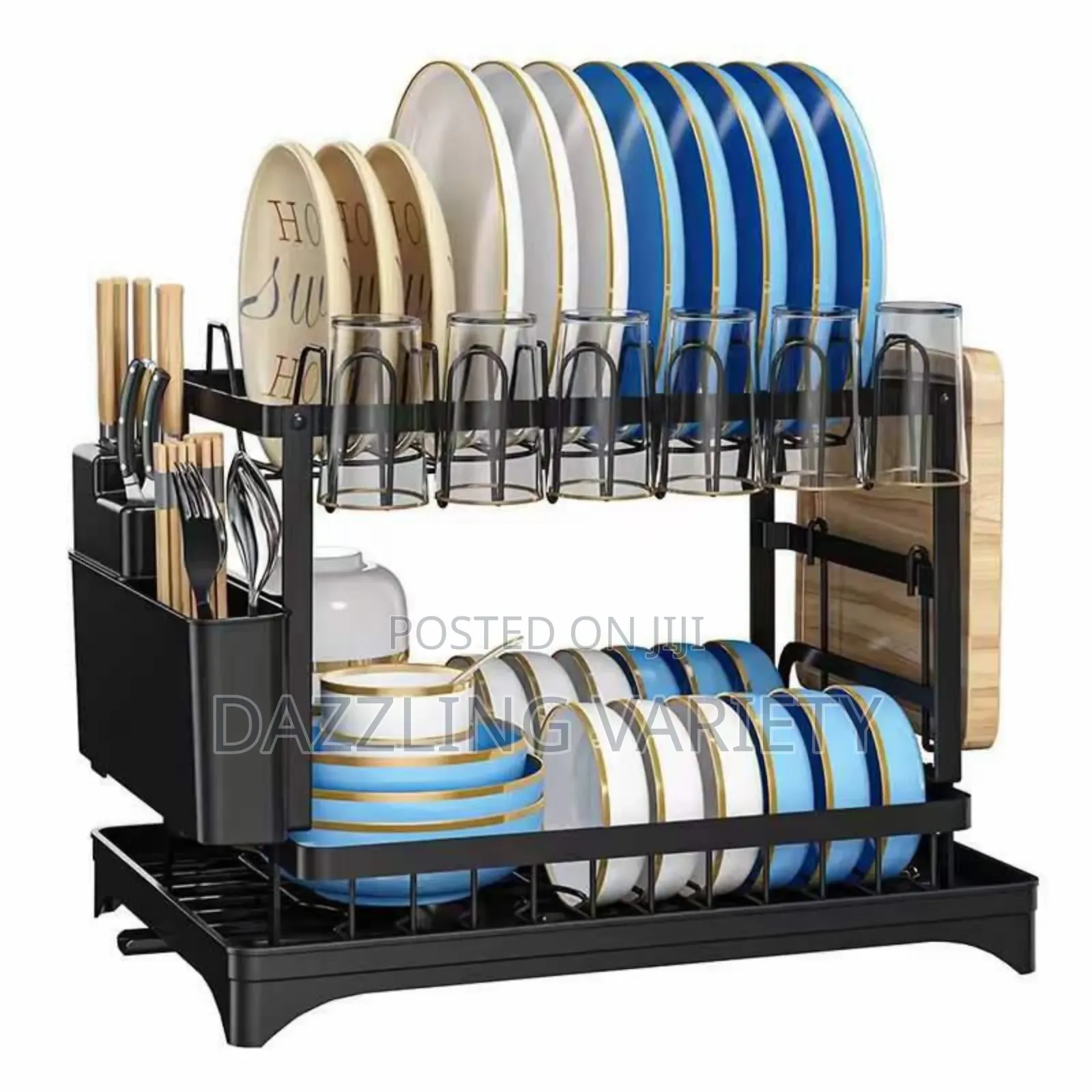 2 Layers Dish/Plate Drainer Rack With Chopping Board Holder