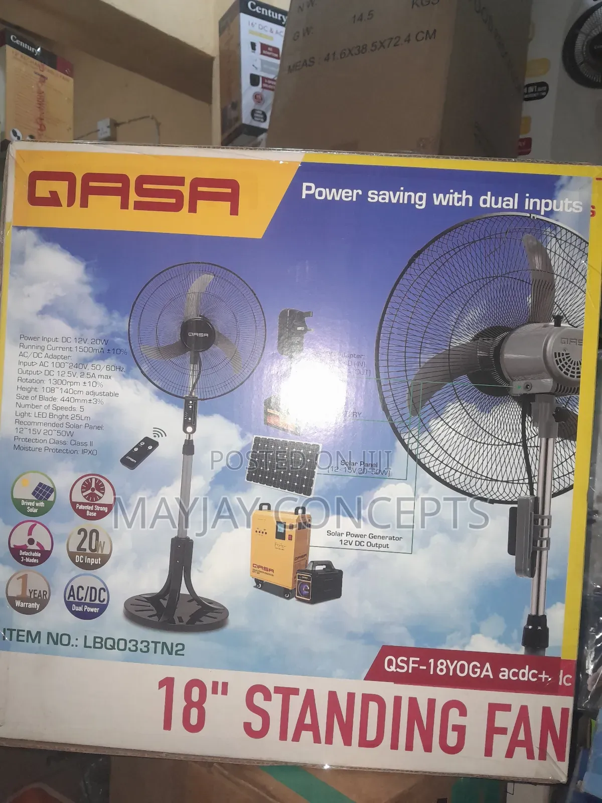 18inches Qasa Ac/Dc+ Solar Standing Fan With Remote and Led Light