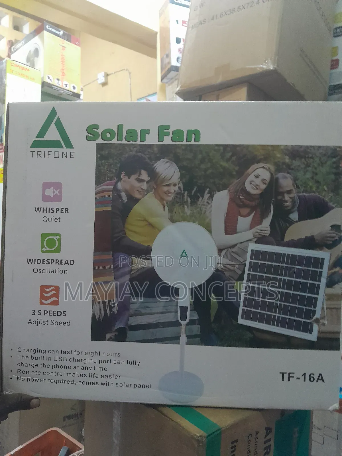 Trifone Tf-16a Solar Fan | 16” Rechargeable + Panel + Remote