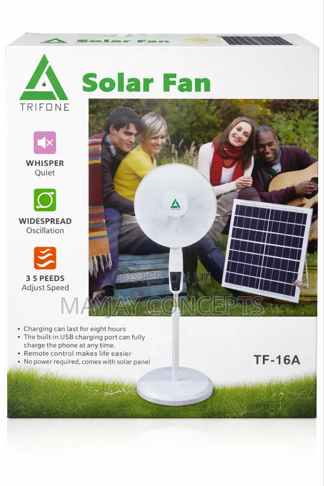 Trifone Tf-16a Solar Fan | 16” Rechargeable + Panel + Remote