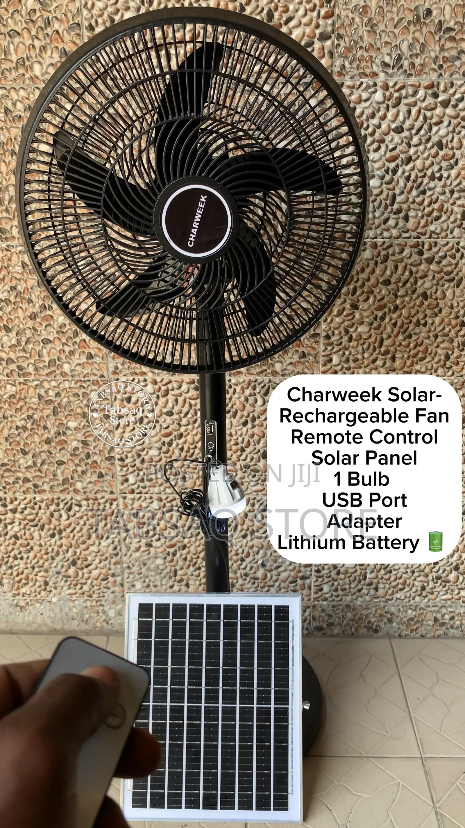 Charweek Ac/Dc Solar-Rechargeable 16-Inch Stand Fan + Free Gift