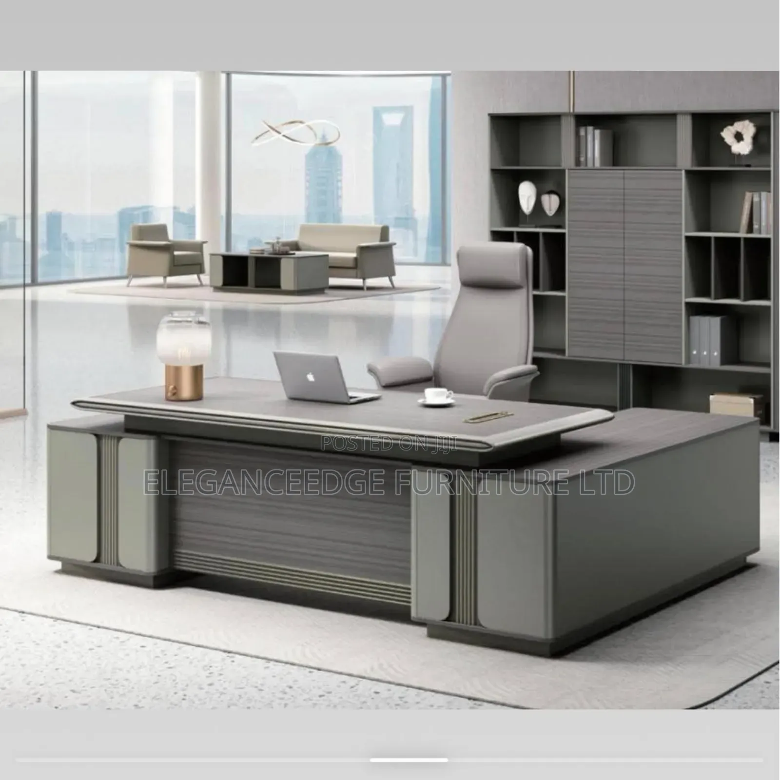 2.4 Meter Gray Executive Office Table With Side Extension