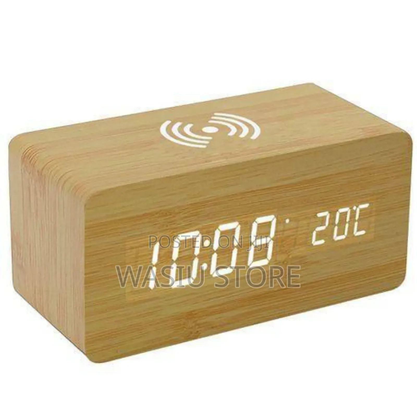 Wood Design Digital Clock With Wireless Charging