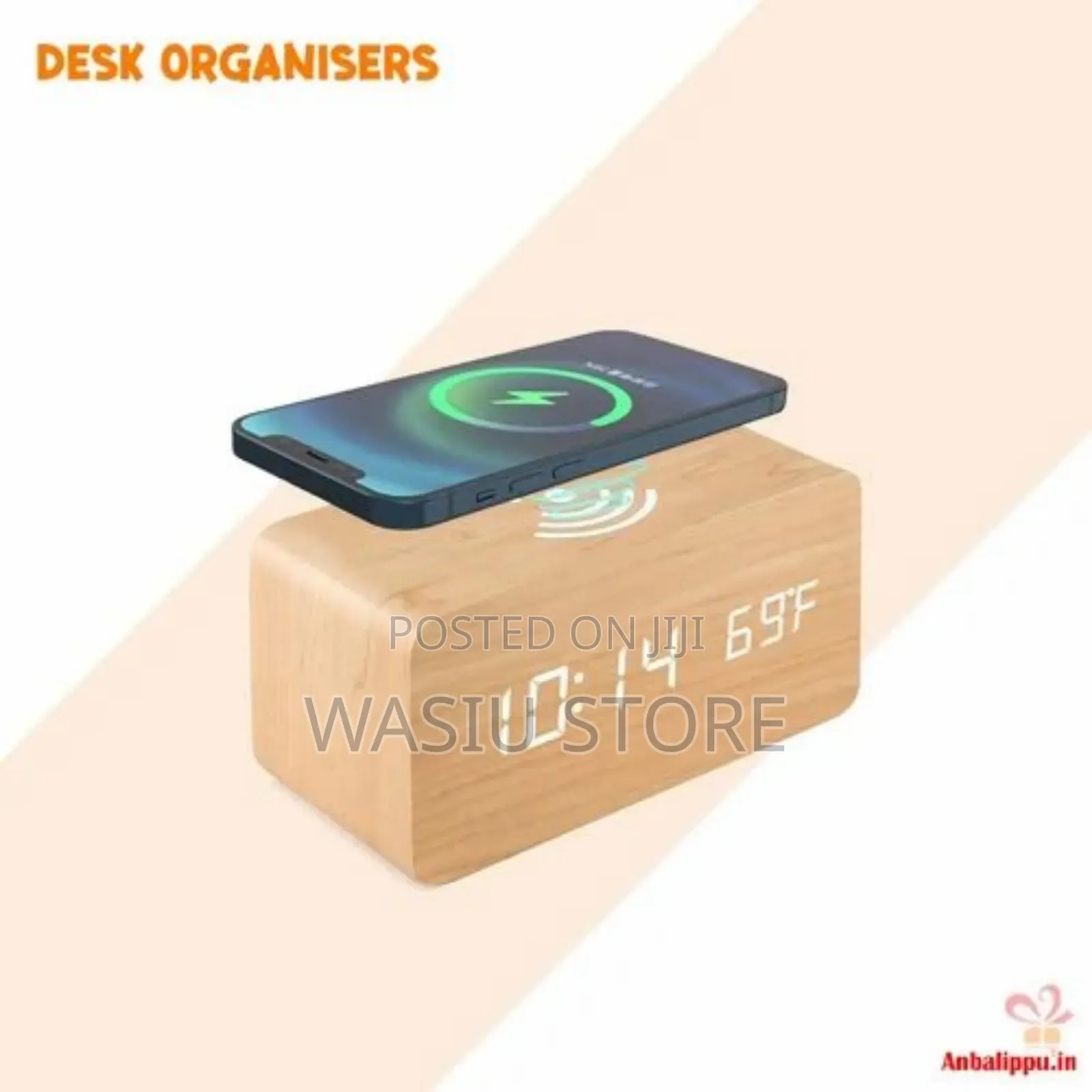 Wood Design Digital Clock With Wireless Charging