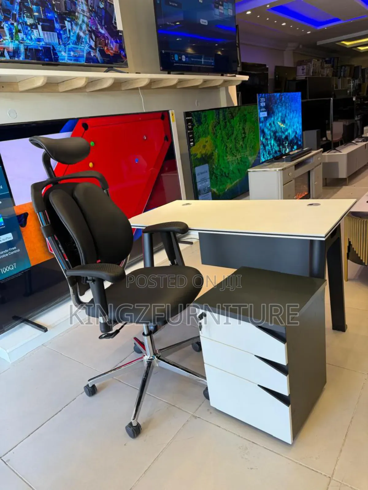 Swivel Chair, a Minimalist Desk, and a Mobile Filing Cabinet.
