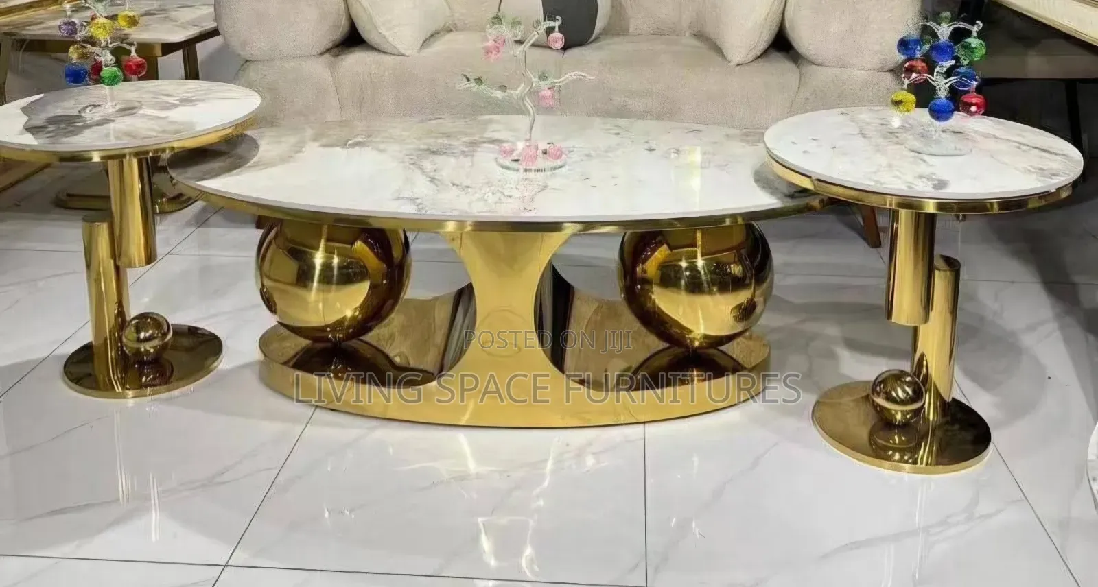 Marble Center Table and Two Side Stools