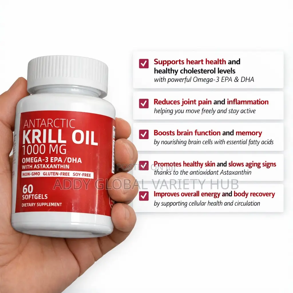 Pure Krill Oil + Omega 3 Dha/Epa+ Astaxanthin( 1000mg) 60 Softgels.