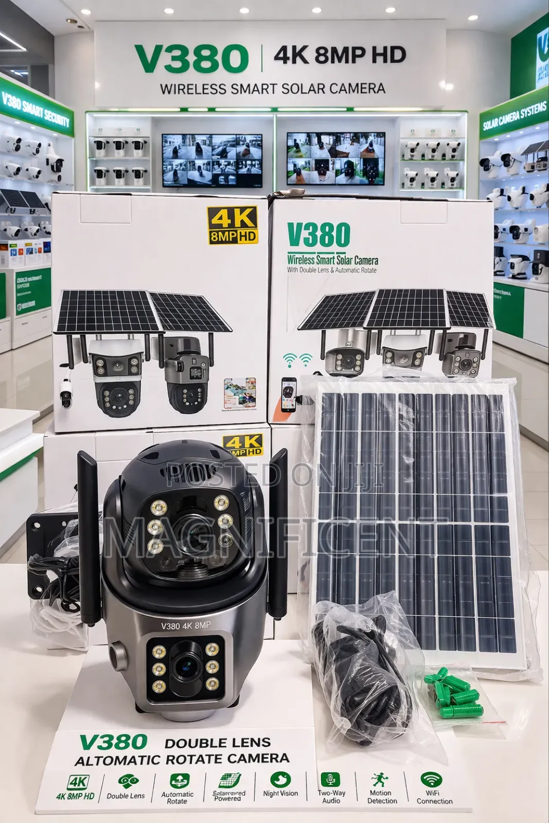 V380 Solar CCTV Camera – Double Lens, Auto Rotation