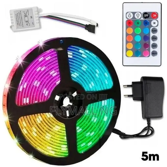 5m Rgb Led Strip Light With Power Adapter Dc 12v 24 Key Ir Remote