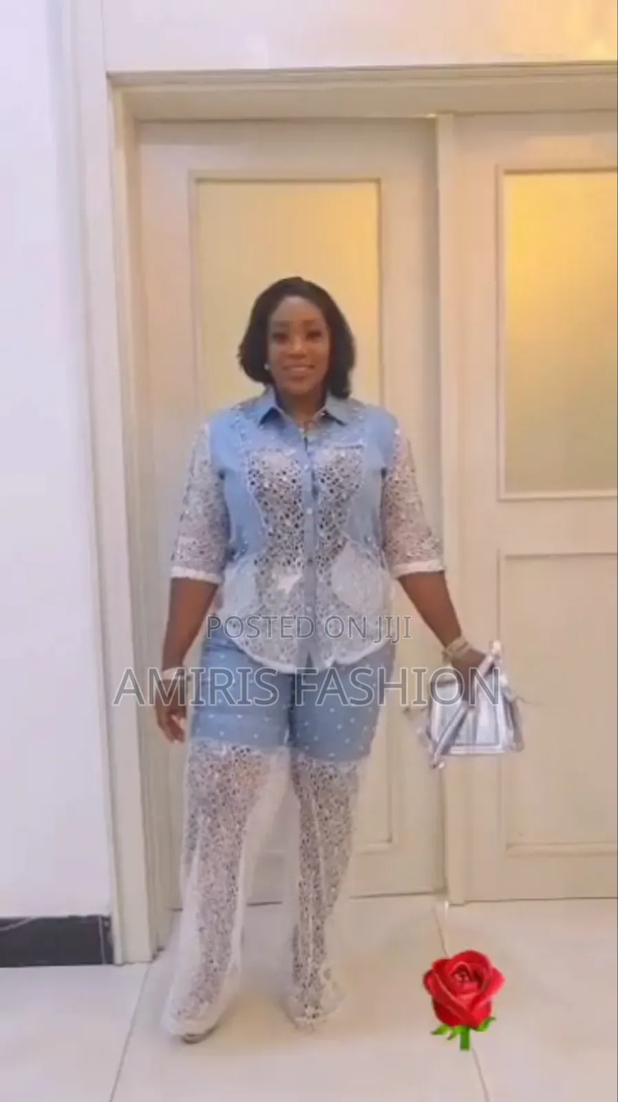Unique Denim Two-Piece With Lace Design