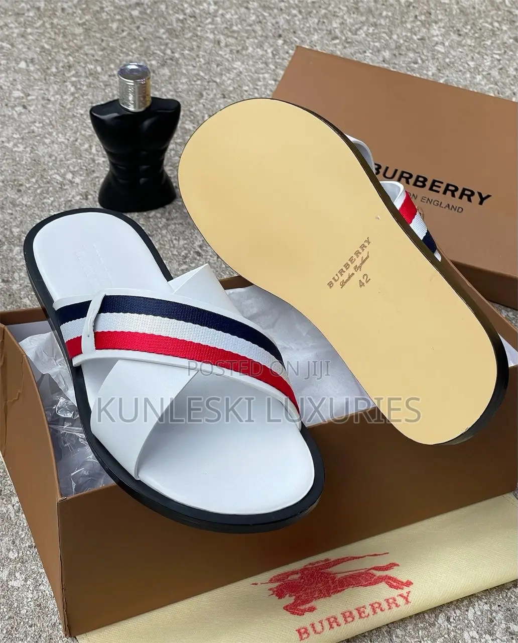 Original Burberry White Leather Slippers