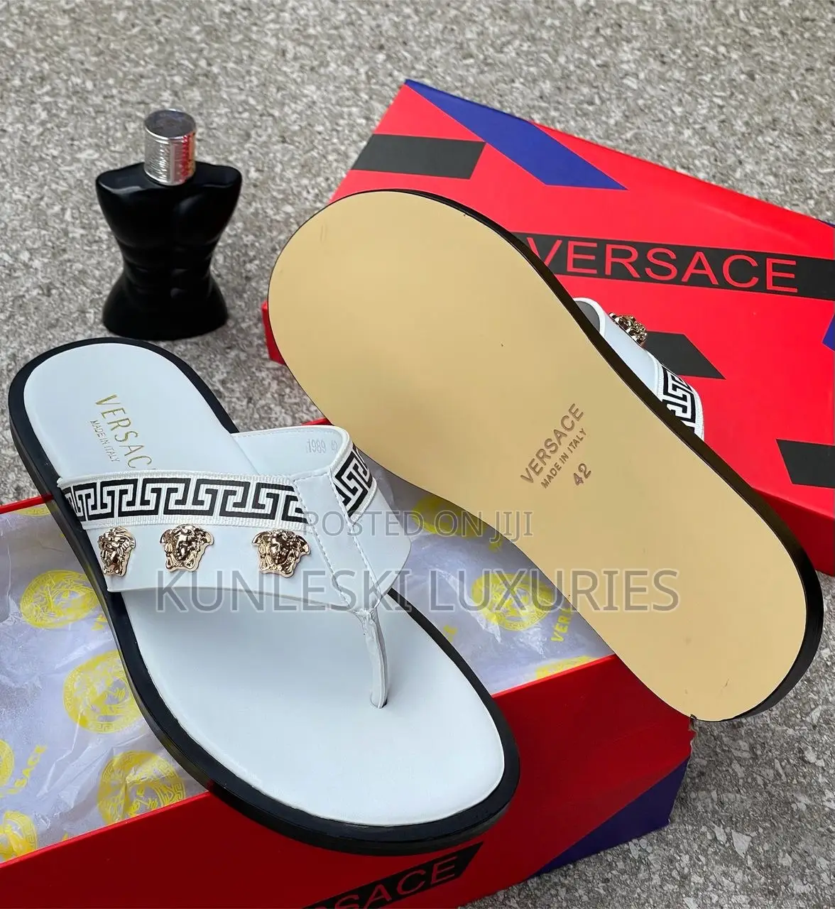 Original Versace White Leather Slippers