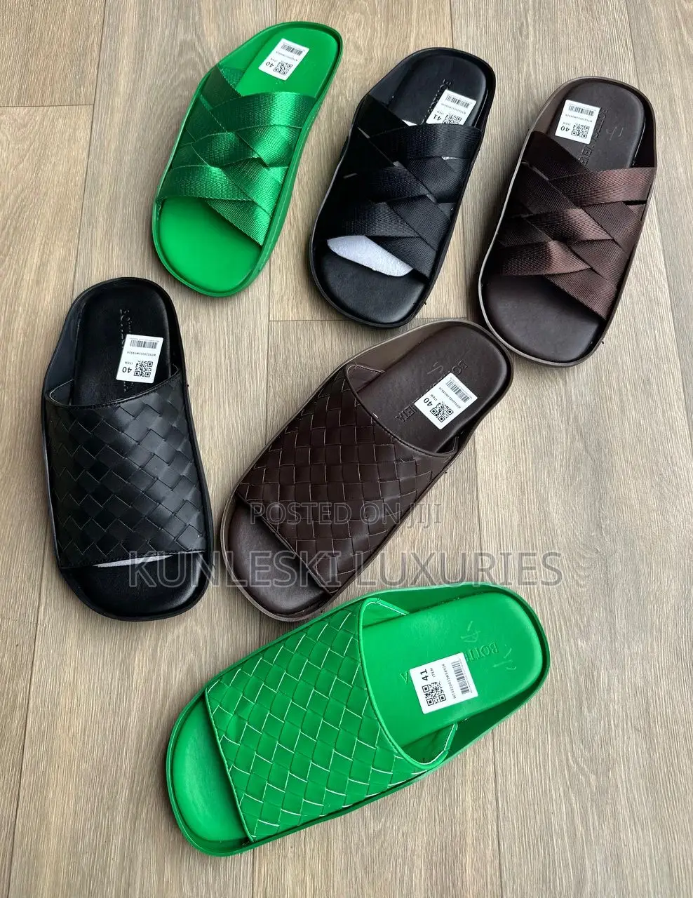 Original Bottega Veneta Men Leather Slippers