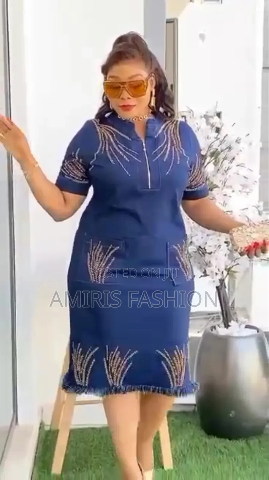 Short Gown Denim With Stone Designs