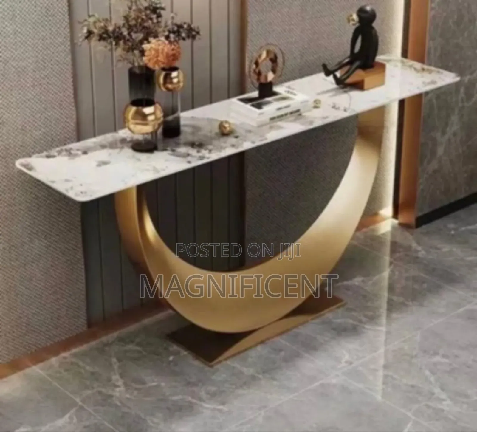 Premium Luxury Marble Console Table With Gold Accent Base
