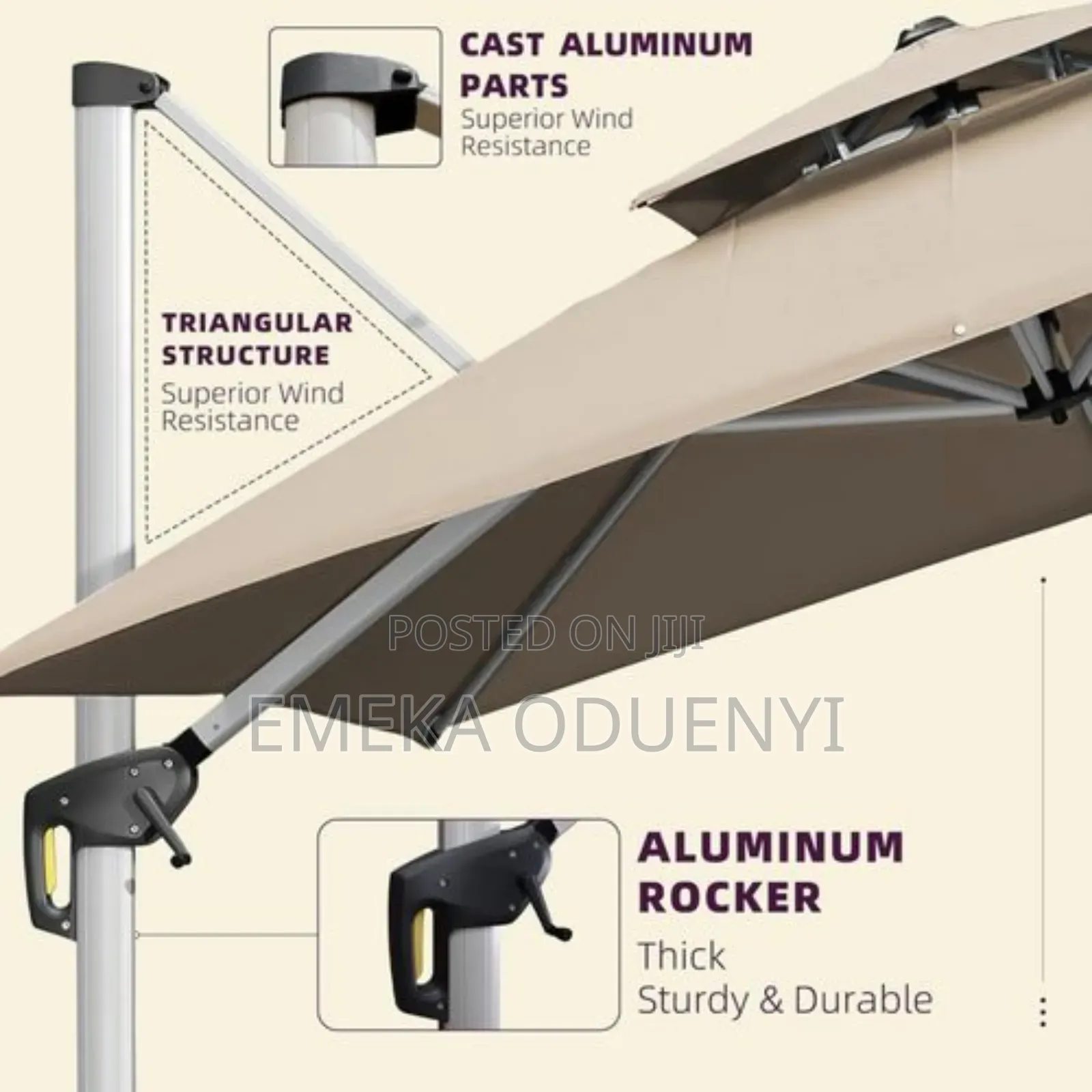 360 Degree Rotation Patio Solar Umbrella - Khaki