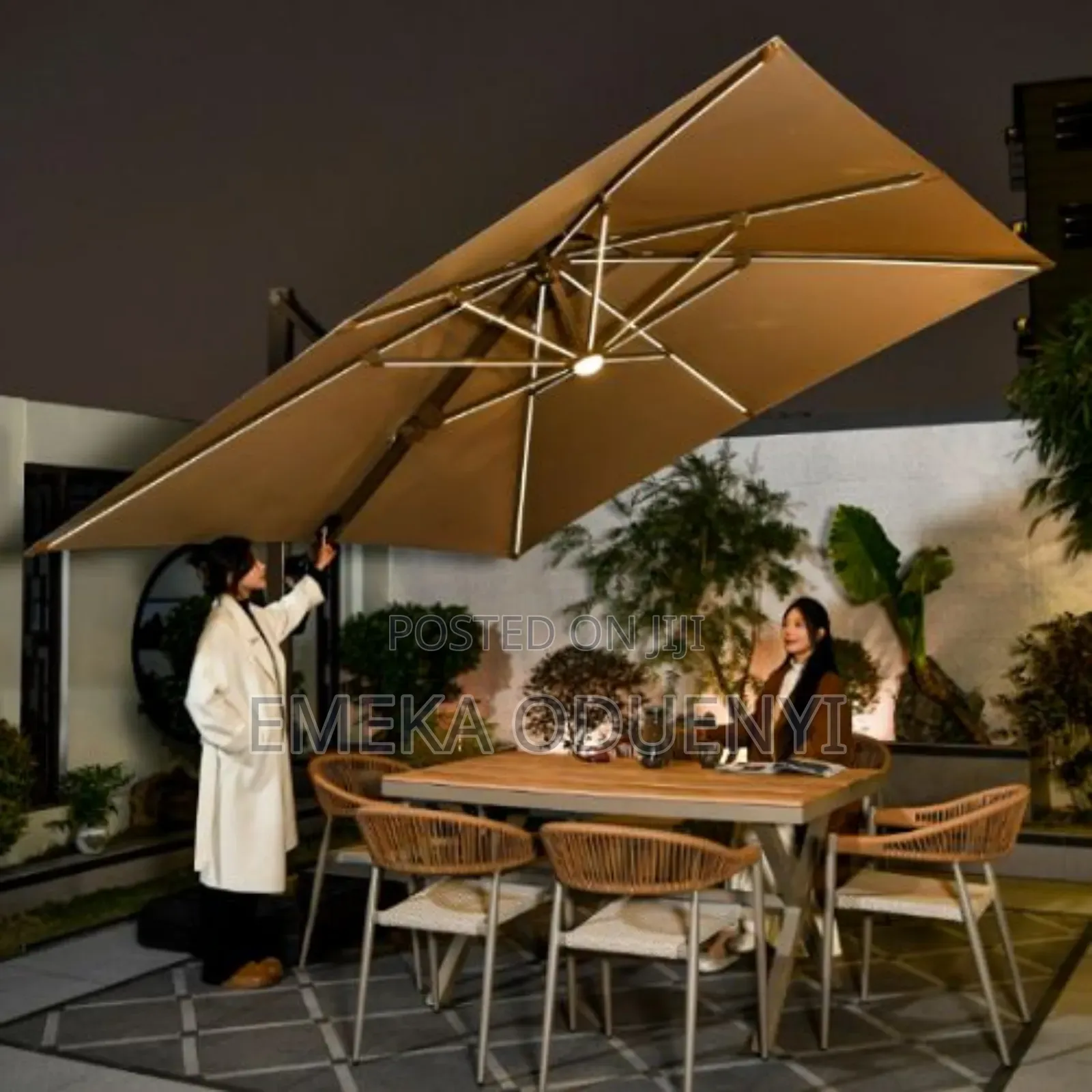 360 Degree Rotation Patio Solar Umbrella - Khaki