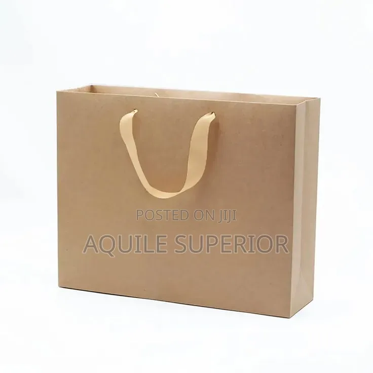 Brown A4 Medium Kraft Paper Bag Ribbon Handle Landscape