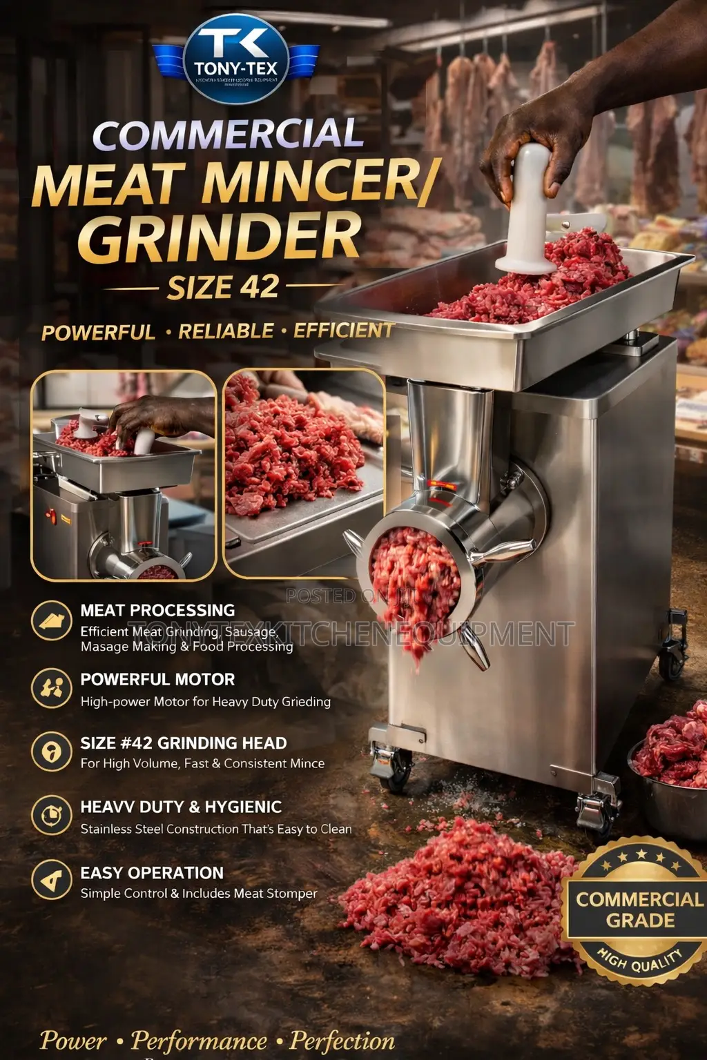 Industrial Commercial Meat Grinder Size 42 (Heavy Duty Stainless