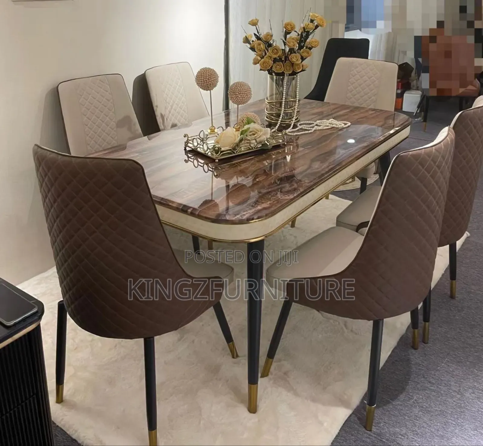 Luxury Faux Marble 6-Seater Dining Table Set.