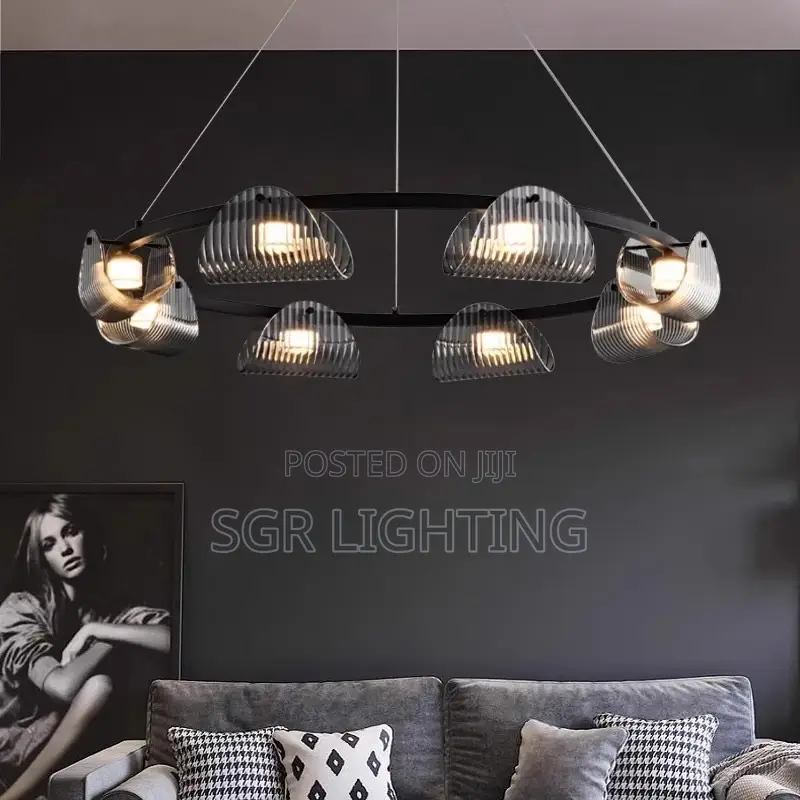 Modern Black Led Pendant Lights Minimalist Smoke Grey Glass Chandelier