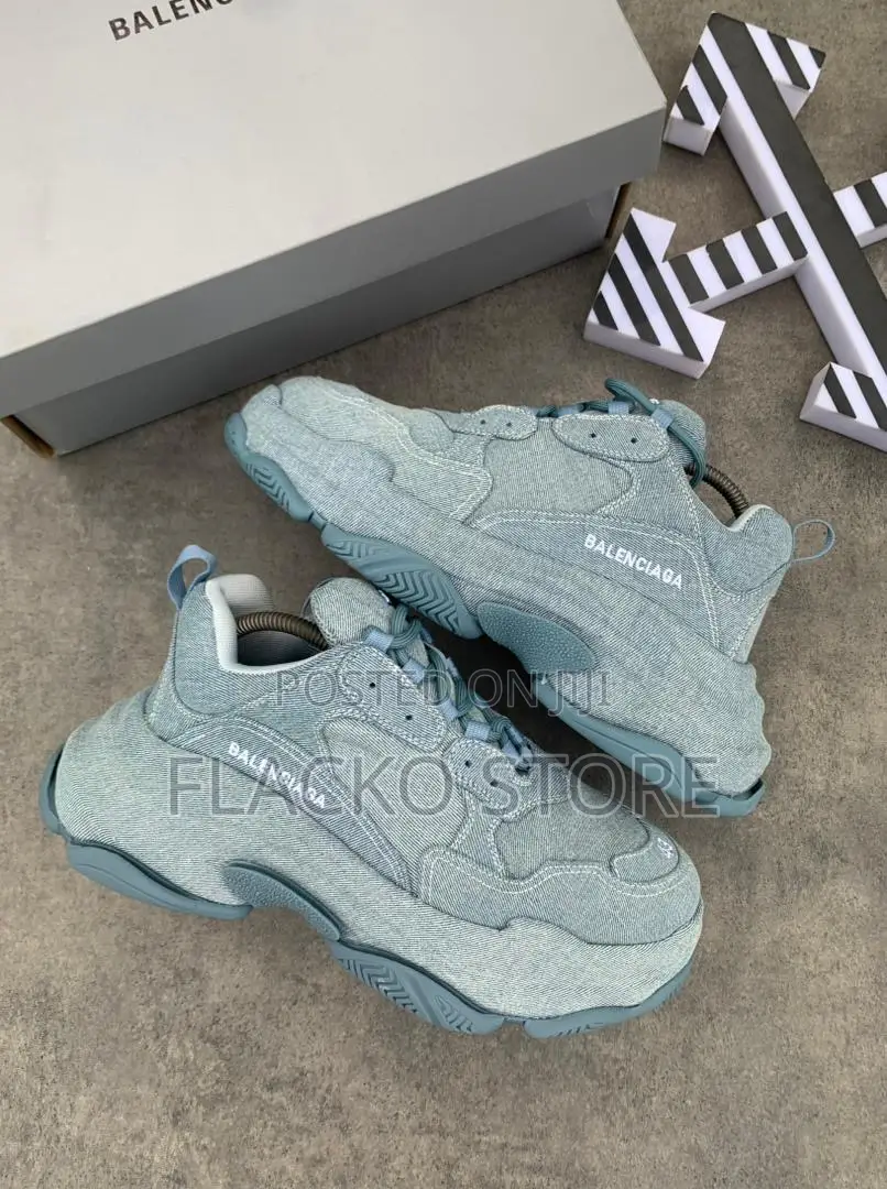 Original Balenciaga Triple Sole Denim Blue Sneakers
