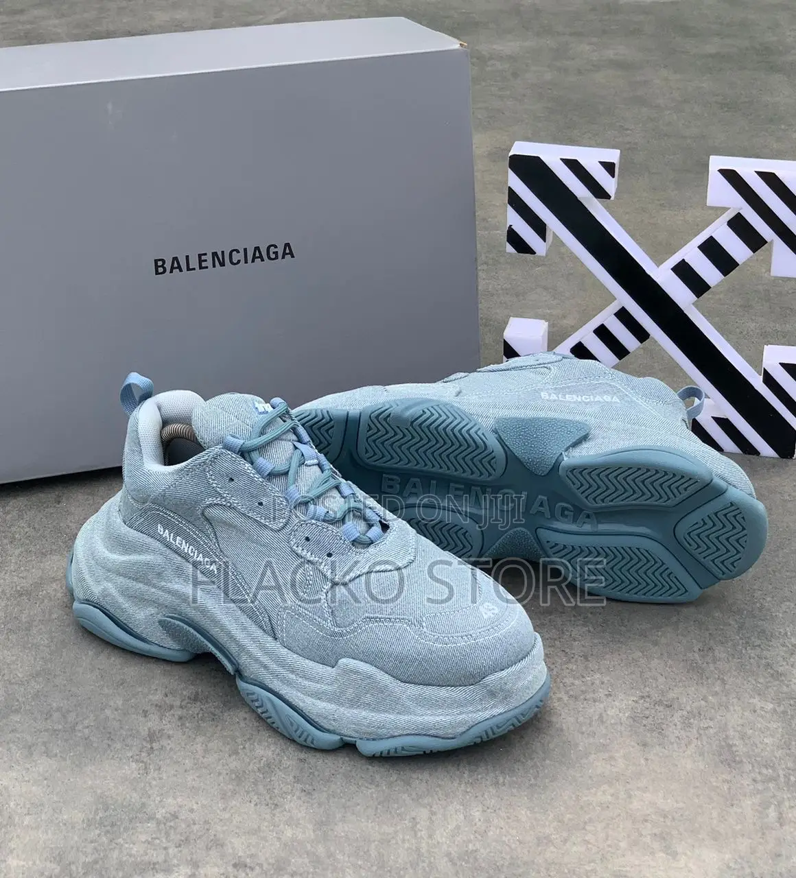 Original Balenciaga Triple Sole Denim Blue Sneakers