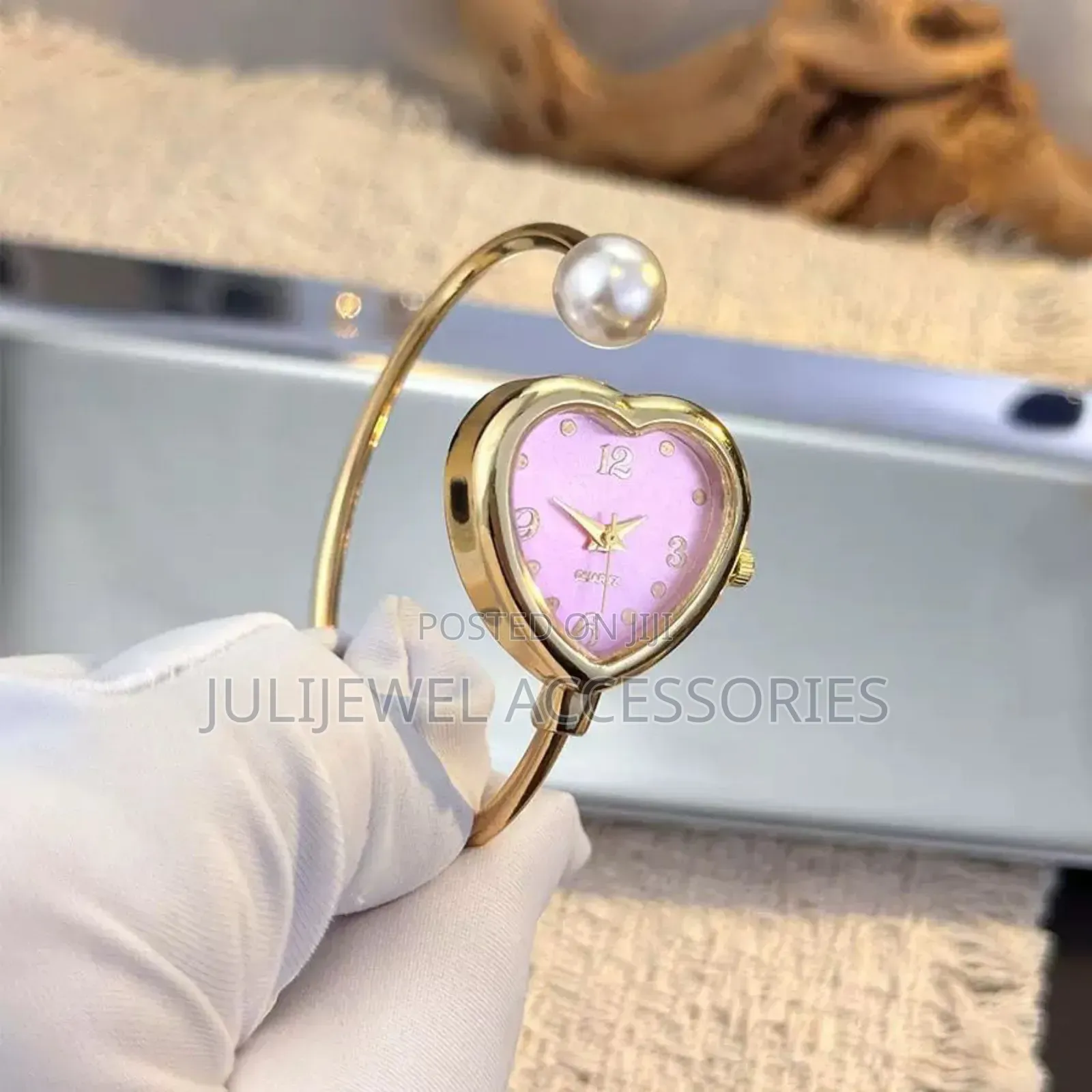Wristwatch Bangle With Pearl for Ladies