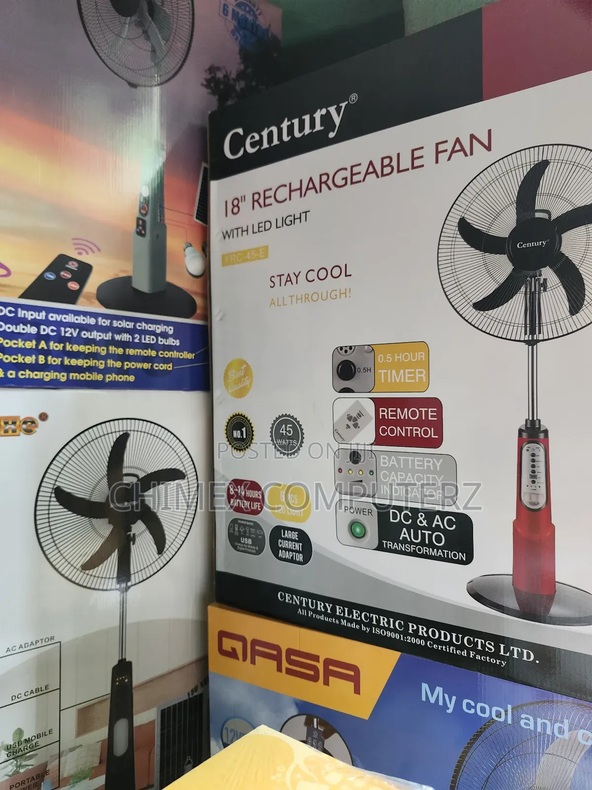 18" Century Rechargeable Fan With 5 Blades