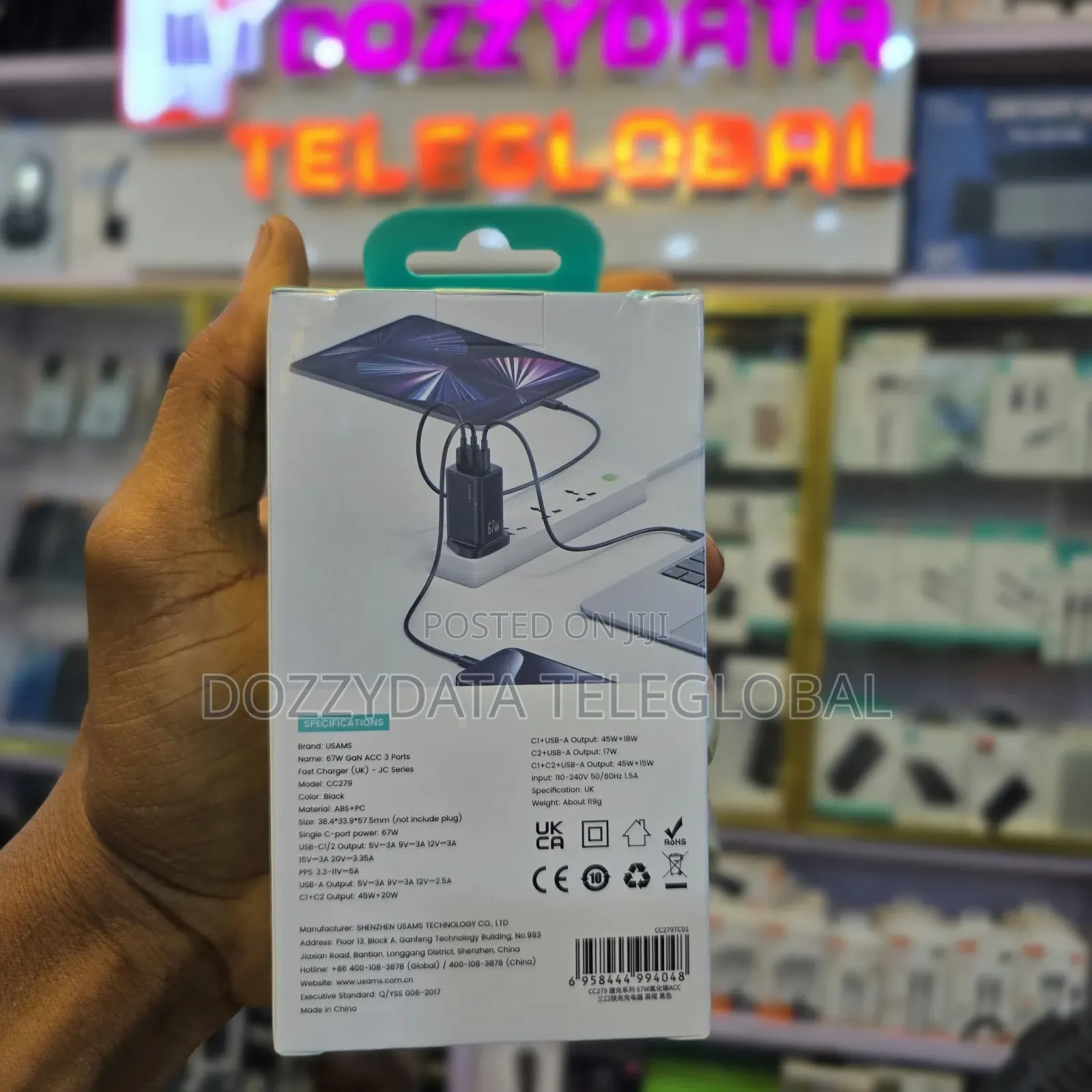 Usams 67w Gan 3-Port Fast Charger (Model Cc279)