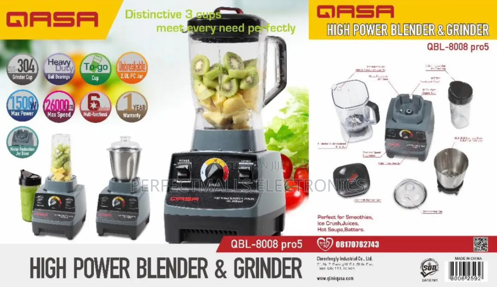 Qasa 1500w High Power Blender and Grinder QBL-8008 Pro 5