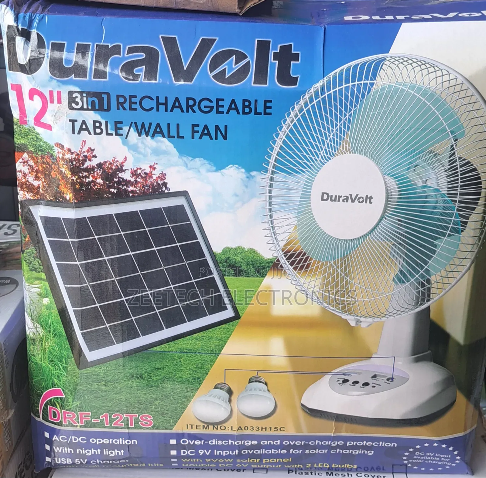 Duravolt 12-Inch 3-in-1 Rechargeable Table/Wall Fan