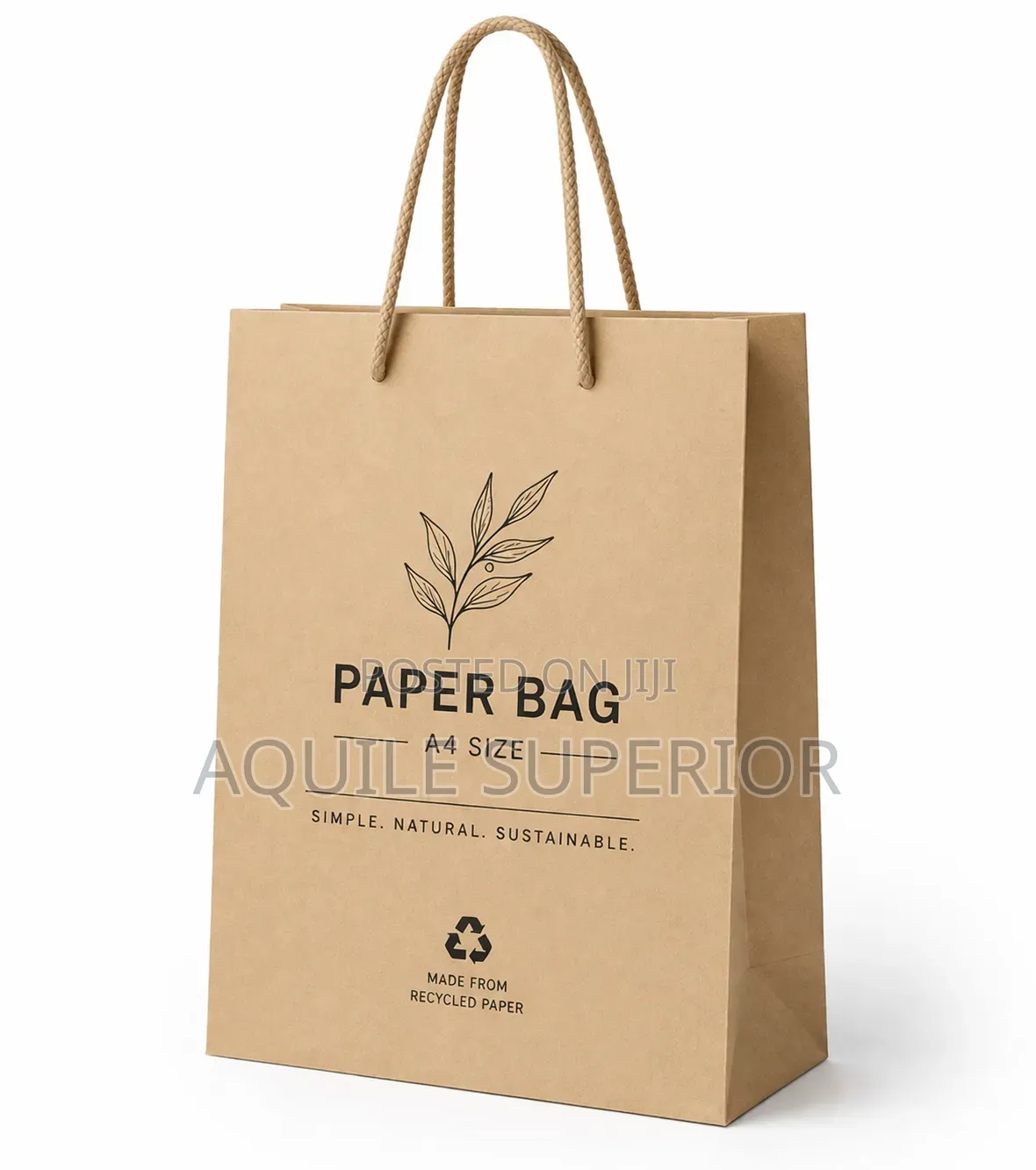 Customized Brown A4 Medium Paperbag,Rope Handle,110gsm,One Color Print