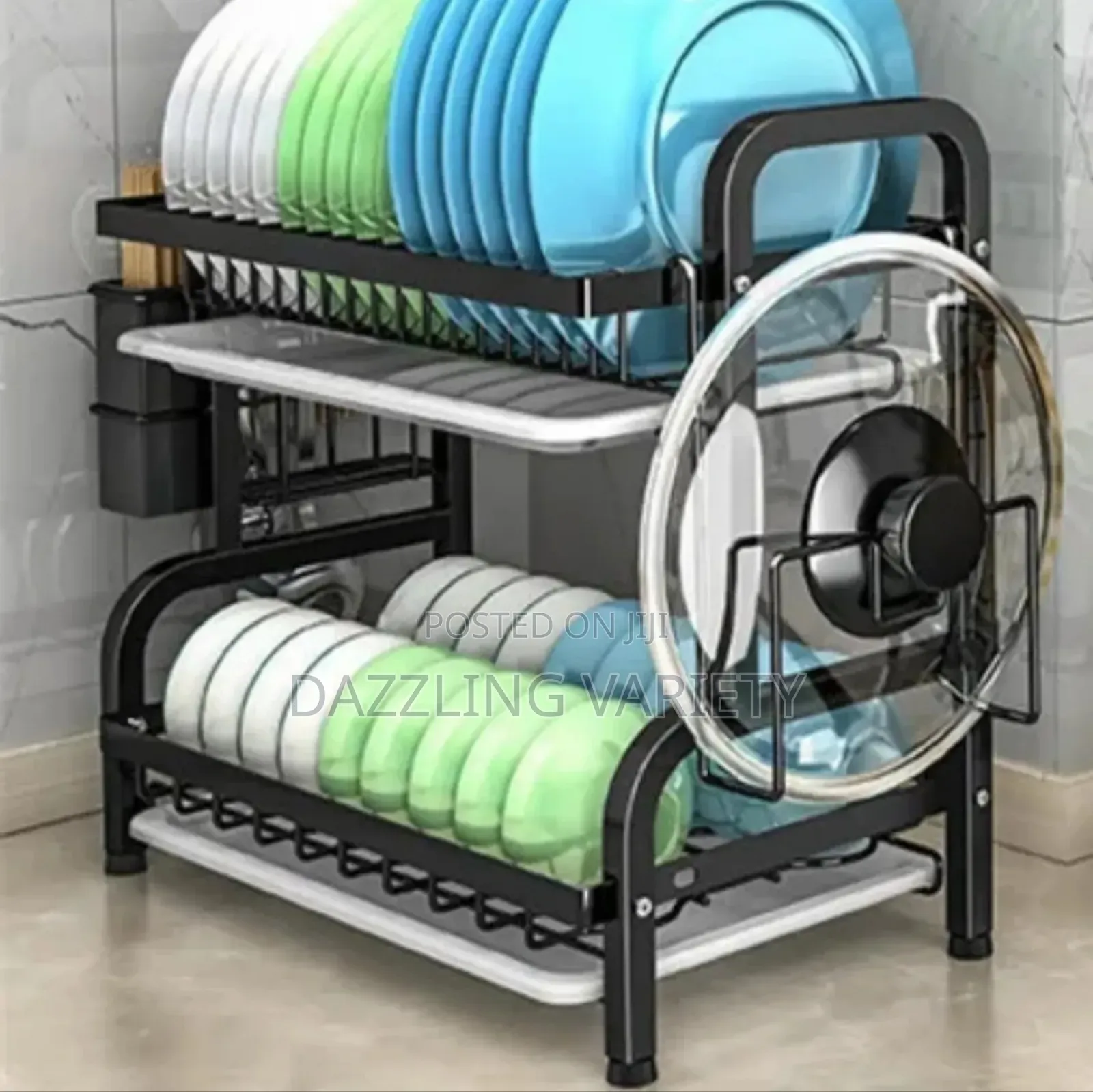 2 Layers Dish/Plate Drainer Rack - Black Colour