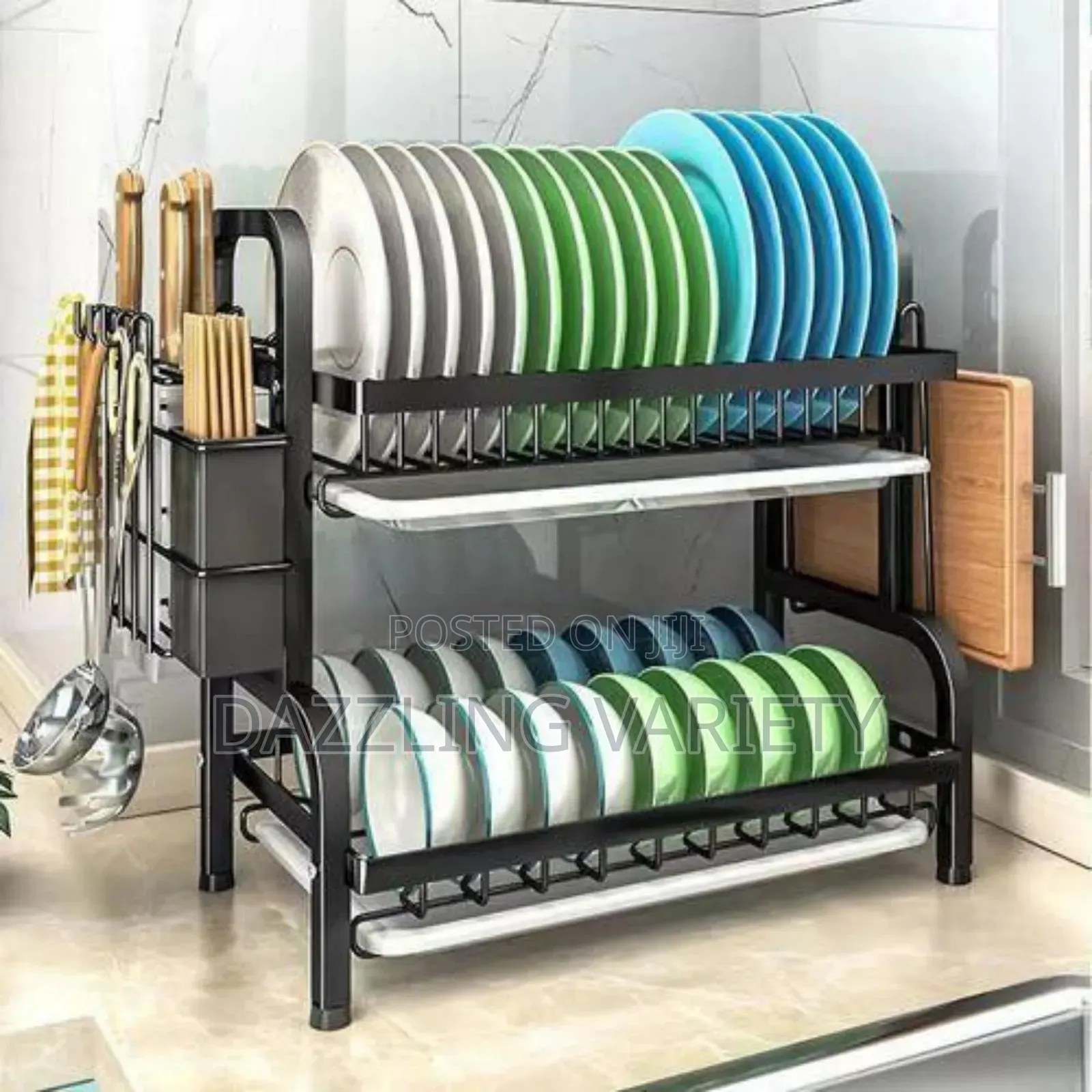 2 Layers Dish/Plate Drainer Rack - Black Colour
