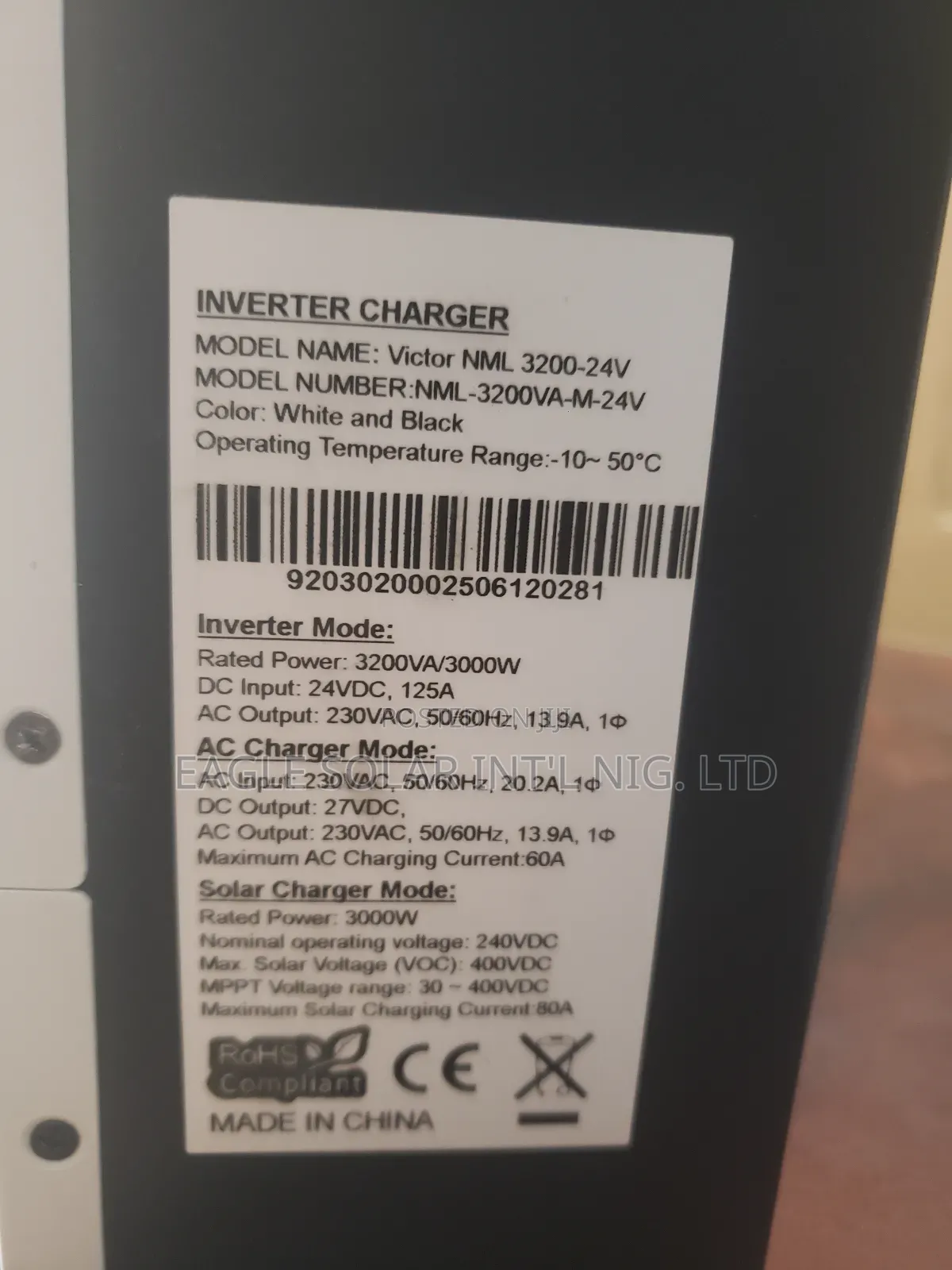 3.2kva 24v Hybrid Inverter. It Has in-Built 60a MPPT Charge Controller