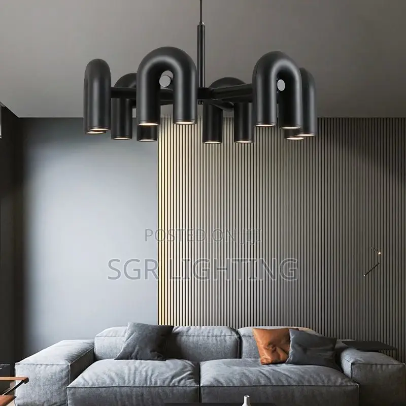 U-Shaped Water Pipe Ceiling Chandelier Villa Living Room Light Large