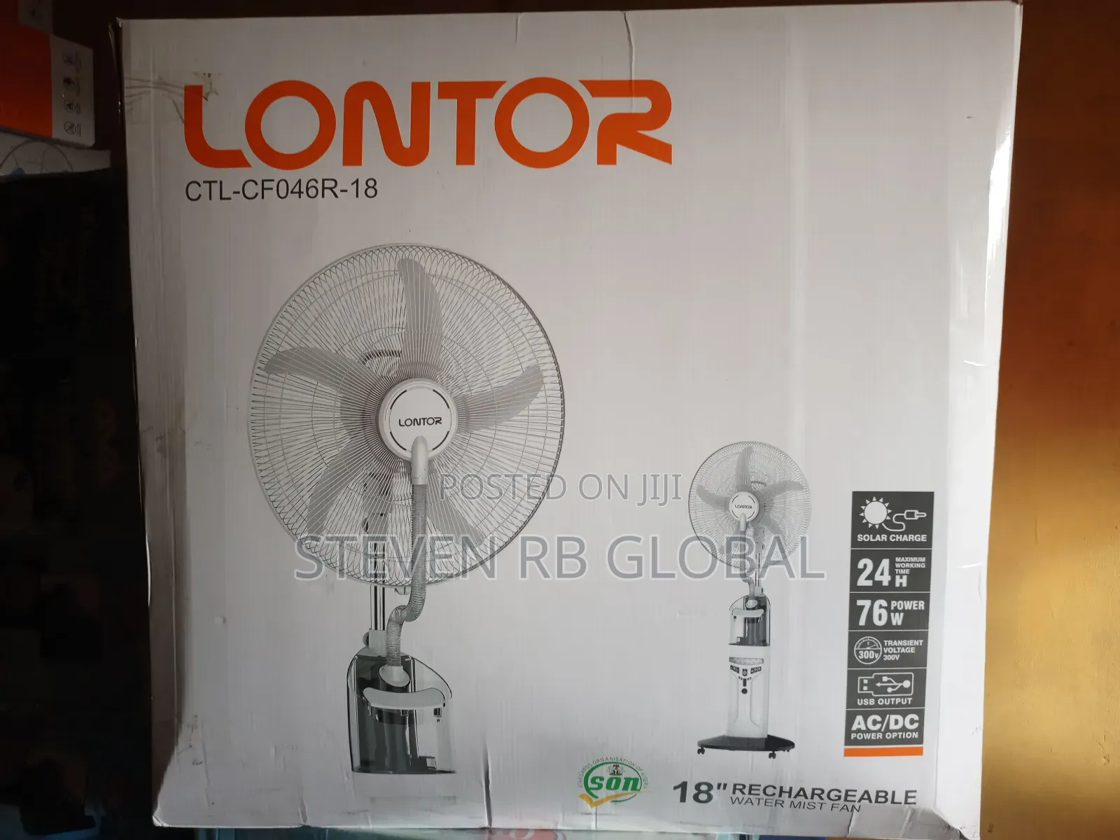 Lontor 18” Rechargeable Water Mist Fan With Remote Usb CTL-Cf046r-18