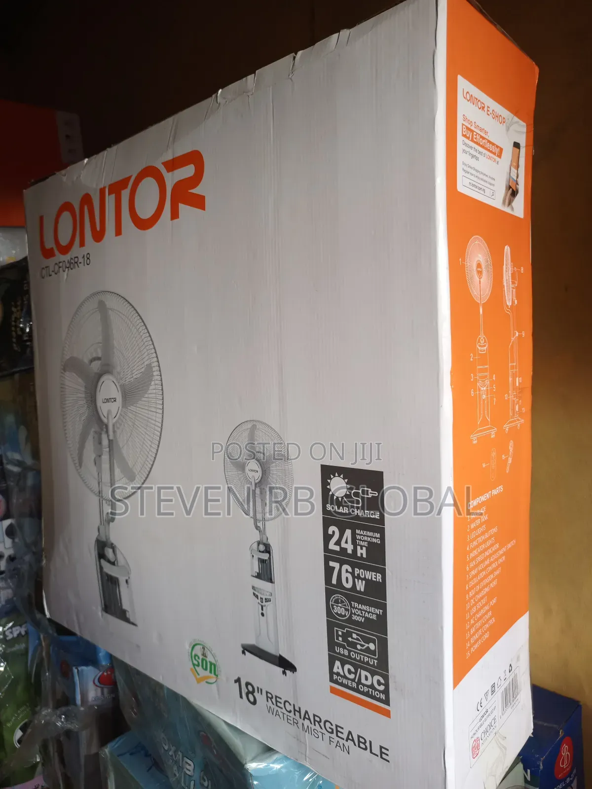Lontor 18” Rechargeable Water Mist Fan With Remote Usb CTL-Cf046r-18