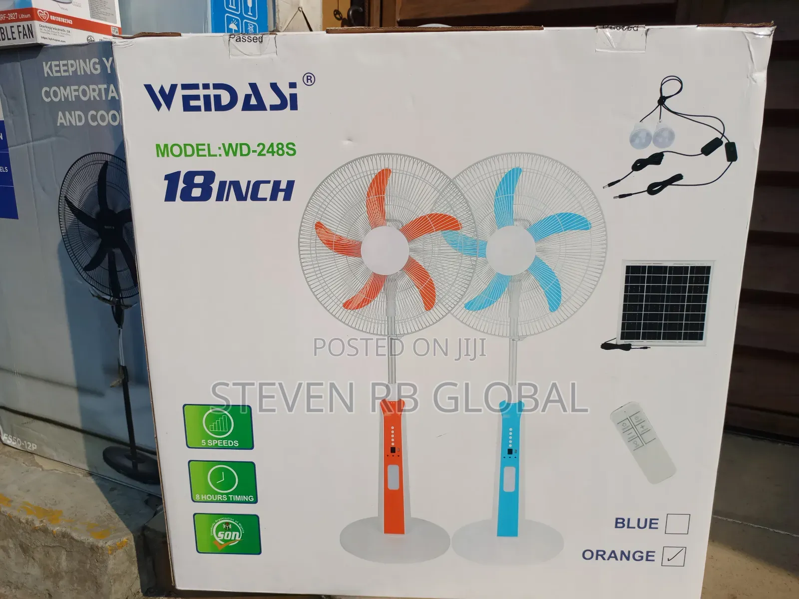 Weidasi 18” Solar Rechargeable Standing Fan | Wd-248s