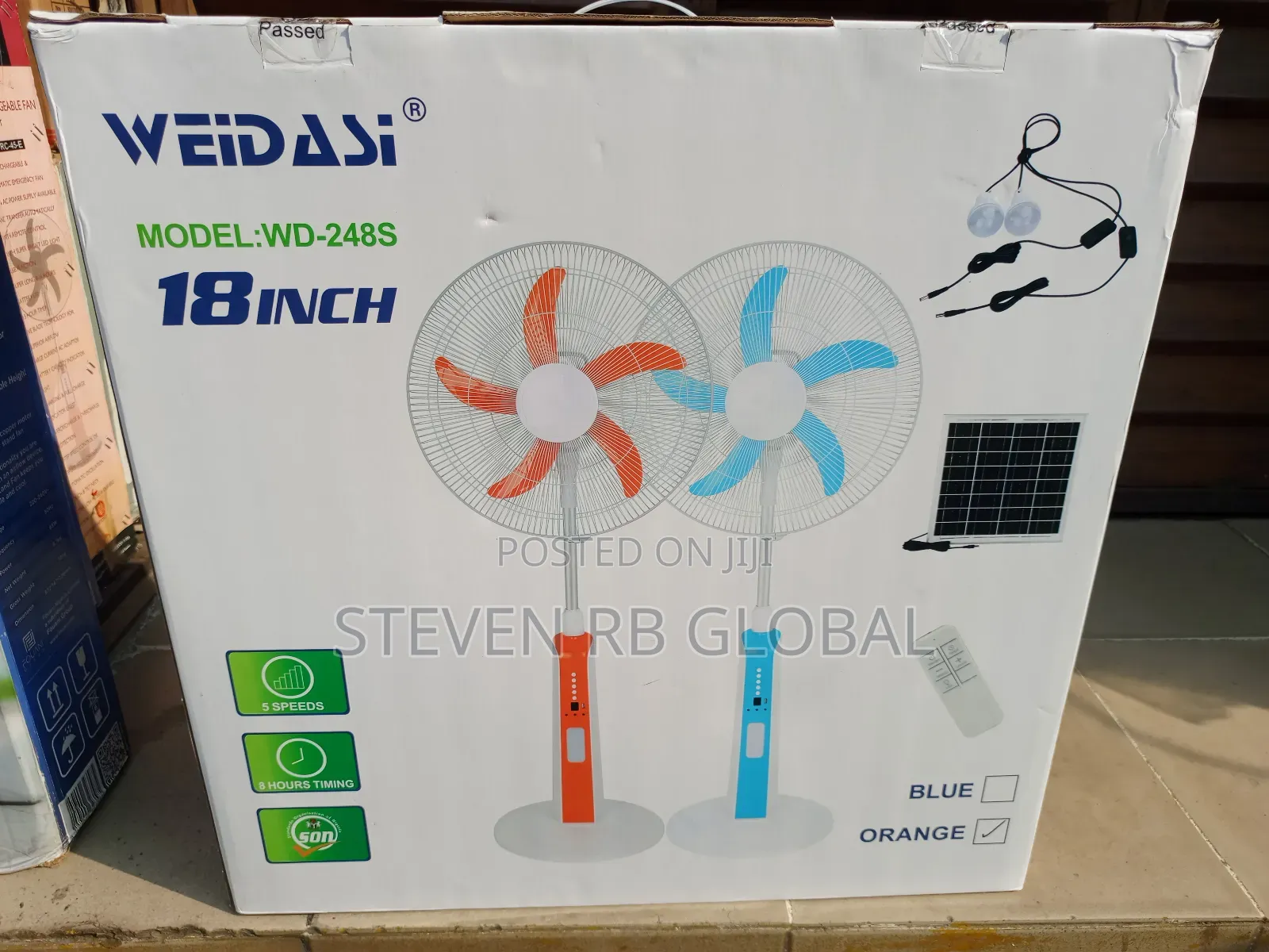 Weidasi 18” Solar Rechargeable Standing Fan | Wd-248s