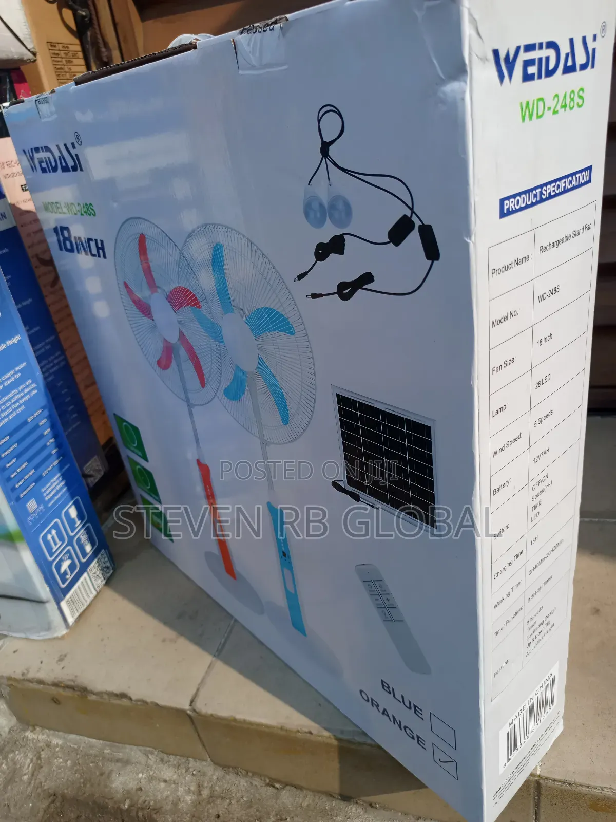 Weidasi 18” Solar Rechargeable Standing Fan | Wd-248s