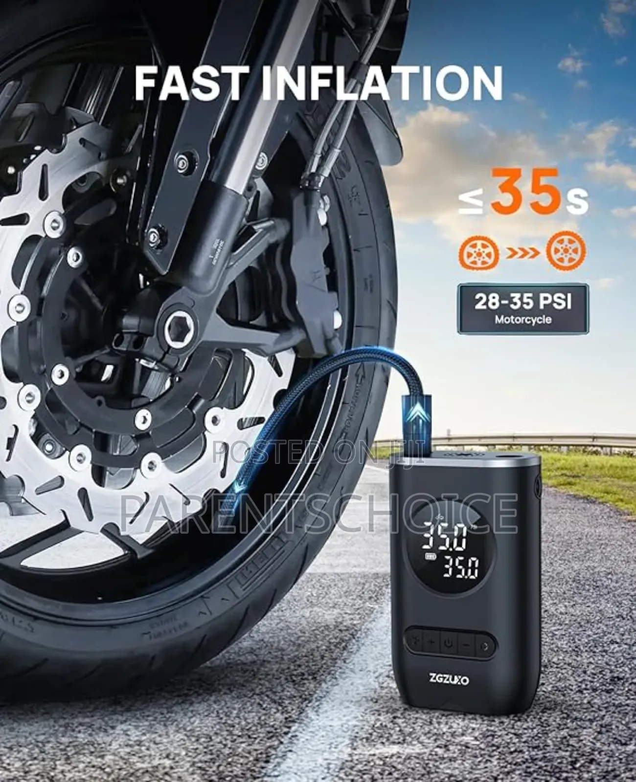 Cordless Air Pump for Car Tires With Pressure Gauge