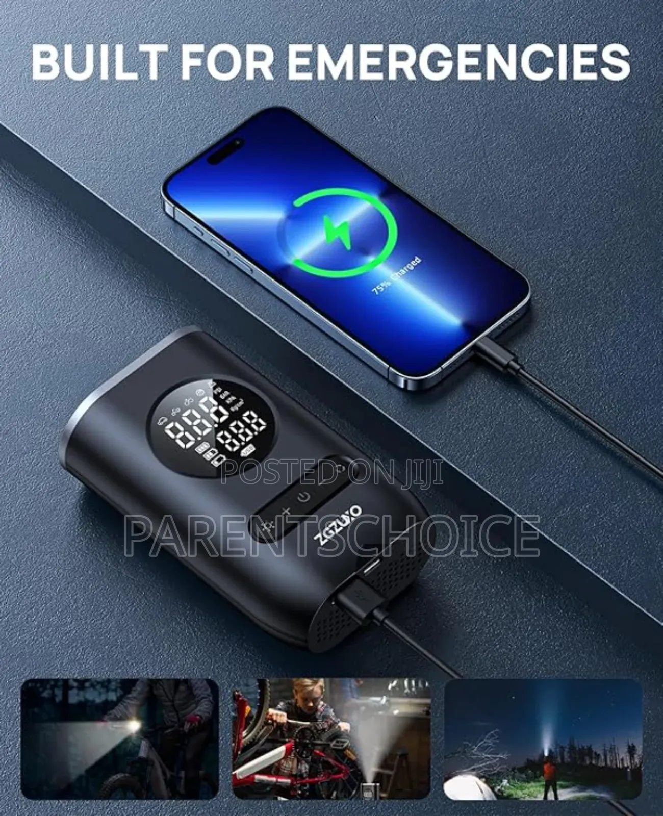 Cordless Air Pump for Car Tires With Pressure Gauge
