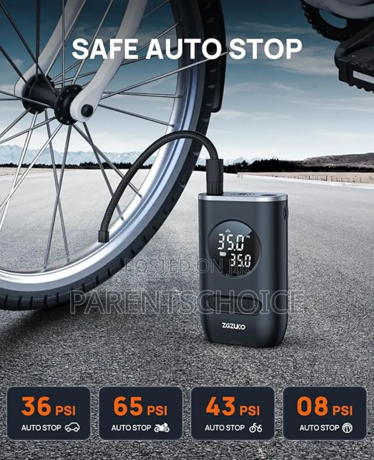 Cordless Air Pump for Car Tires With Pressure Gauge