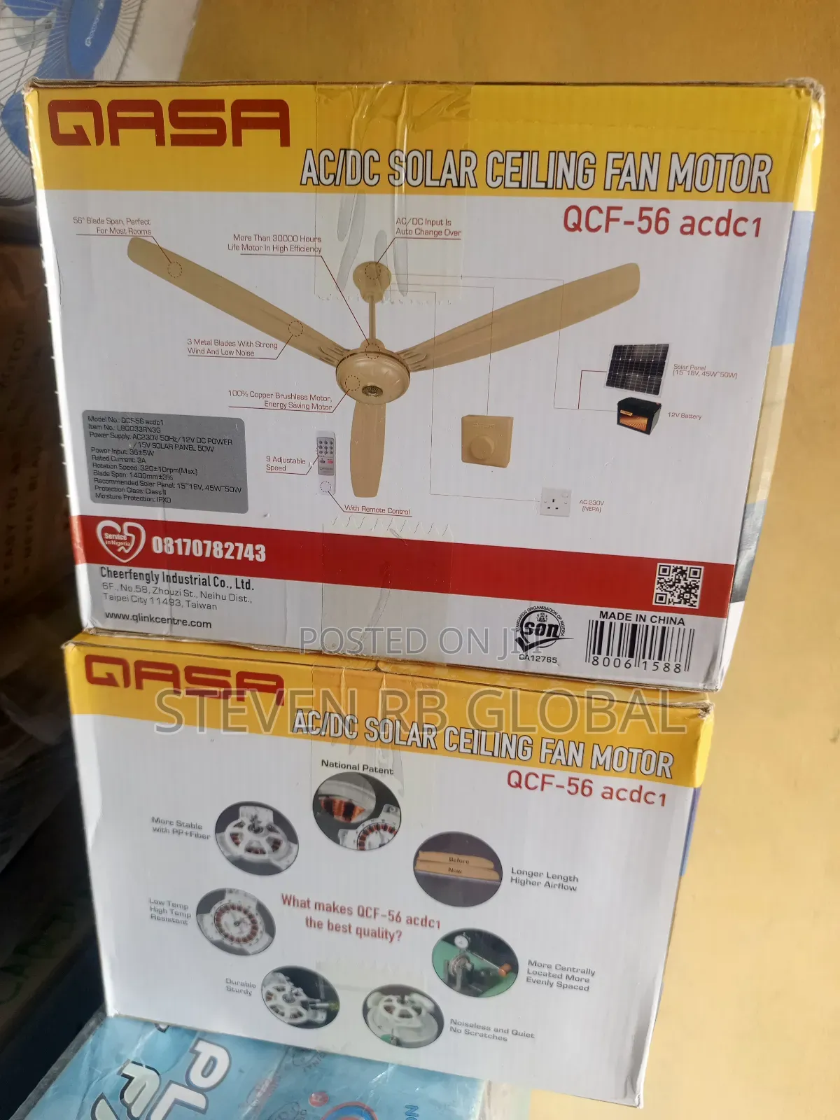 Qasa 56” Ac/Dc Solar Ceiling Fan | QCF-56 (White Brown)