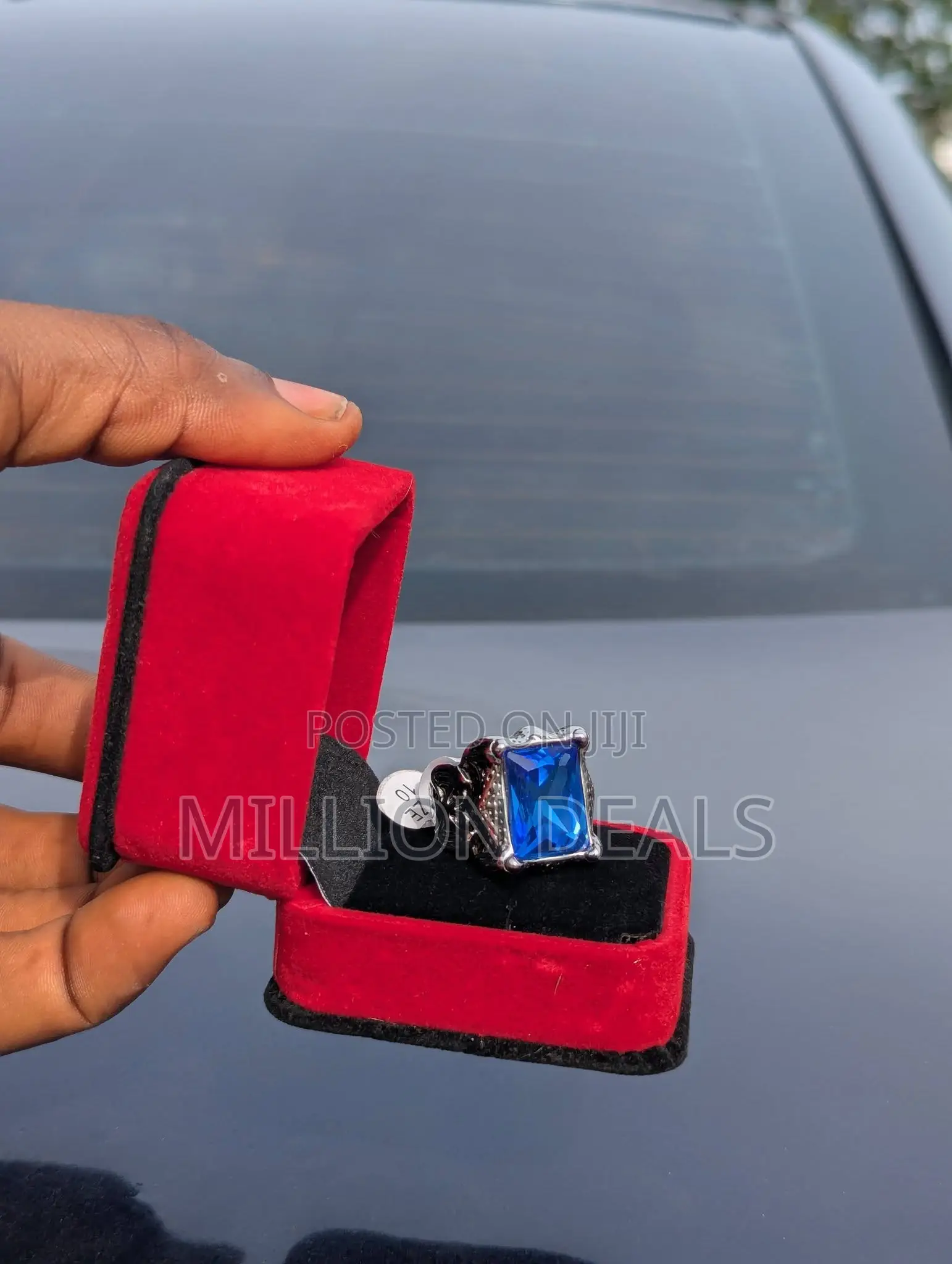 Men's Stylish Ski Blue Silver Ring