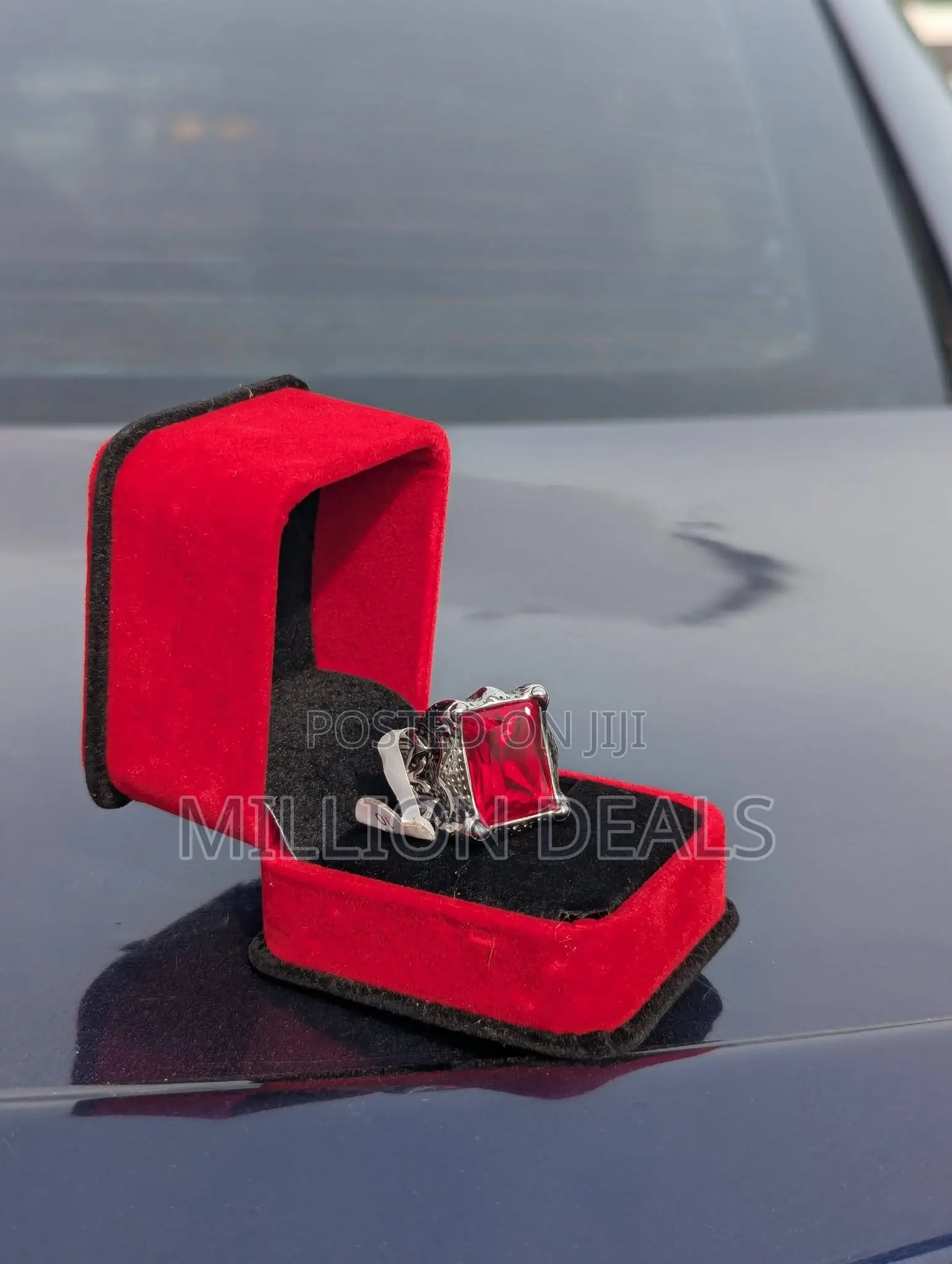 Ski Steel Silver Red Men's Punk Ring